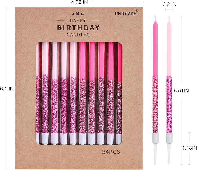 PHD CAKE Pink Glitter Birthday Candles, Cake Candles, Birthday Parties, Wedding Decorations, Party Candles