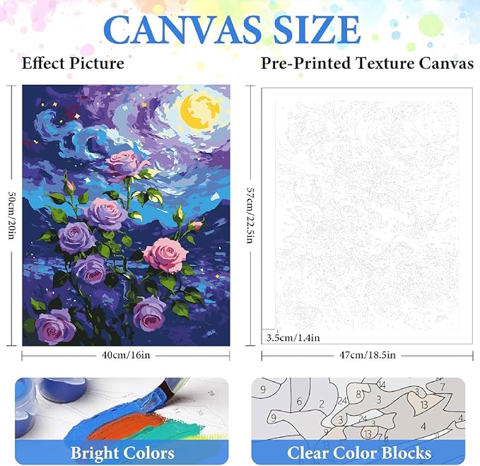 ZRIZQ Flowers Paint by Numbers Kit for Adults Beginner,Purple Rose,16x20
