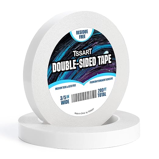 Ultra-Thin Permanent Double-Sided Tape - Double Sided Adhesive Sticky Tape for Arts, Crafts, Photography, Scrapbooking, Tear-by-Hand - Acid Free 3/5 Inch Wide 200FT Long Total