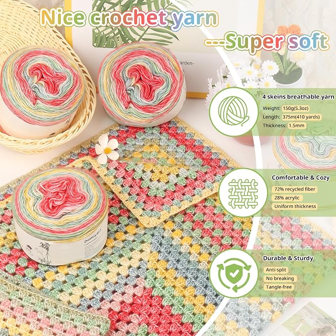 Coopay Crochet Kit for Beginner Crochet Blanket Kit w/Step-by-Step Tutorial | Granny Square Blanket kits with 600g Crochet Yarn, Hooks & Complete Tools, Crochet Blanket Kit Gift for Adults & Beginners