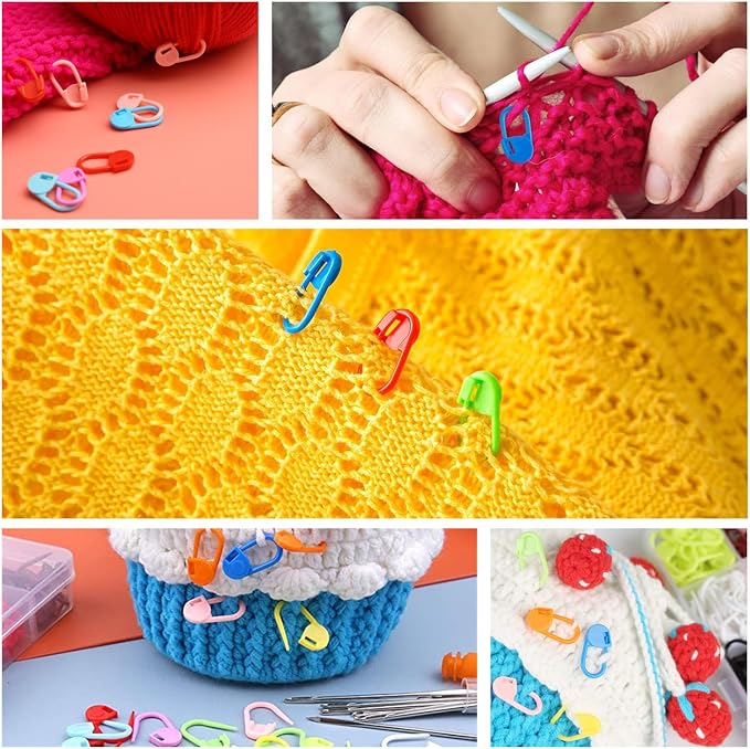 120 Pieces Knitting Crochet Locking Stitch Markers 10 Color,10 Pcs Large Eye Blunt Sewing Needles for Knitting Sewing Stitching Weaving with Storage Case