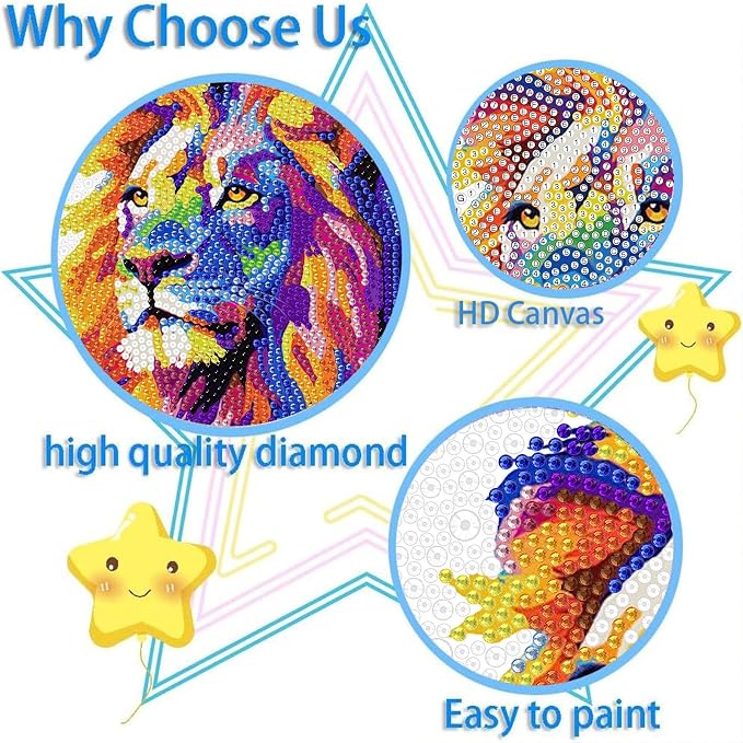 cviokrdu 4 PCS Diamond Art Kits for Kids, Animals Diamond Art for Kids Ages 4 8 12, Cute Horse Lion Dog Deer Gem Art Kit Crafts Beginners for Gift Home Wall Decor (6x6inch)