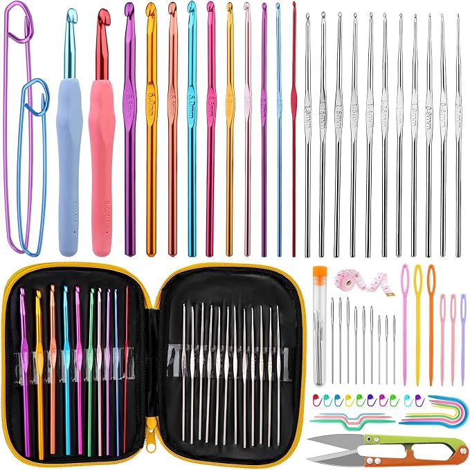 IMZAY Crochet Hooks Set, 66Pack Crochet Needles Set Ergonomic Crochet Hooks | Crochet Needles for Yarn with Storage Case, Knitting Needles, Crochet Kits for Beginners Knitting Accessories 0.6mm-6.5mm