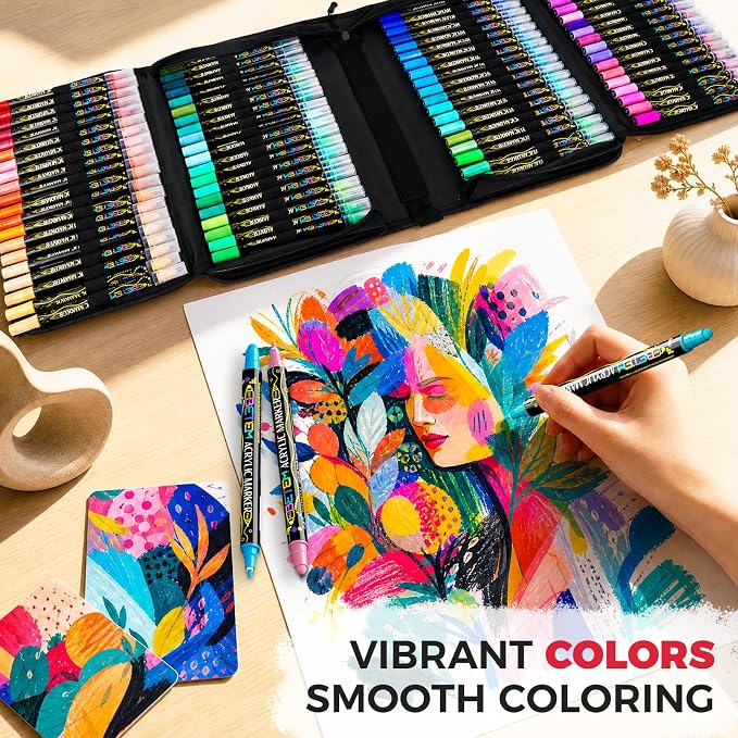 Betem 120 Colors Dual Tip Acrylic Paint Markers, Fabric Decorating Kits | Premium Water-Based Acrylic Paint Pens Art Supplies for Fabric, Rock, Wood, Glass, Canvas, Ceramic, Teacher Appreciation Gift