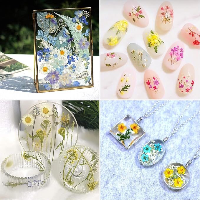 Augshy Real Dried Pressed Flower Set with Butterfly Transparent Stickers Scrapbook Decals Natural Dried Flowers Leaves with Tweezers for Resin Supplies DIY Candle Jewellery Making