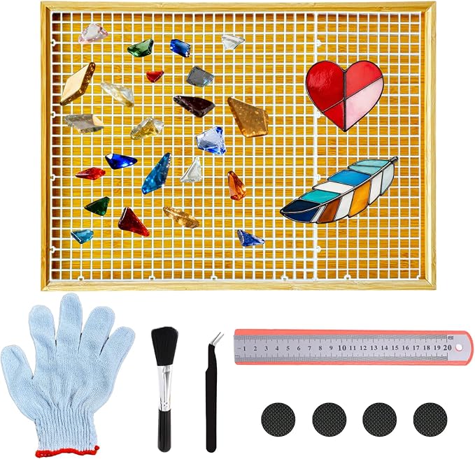 17" x 12"Stained Glass Cutting Mat, Double-Layer Non-Slip Glass Cutting Mat for Mosaic & Craft Work Surface