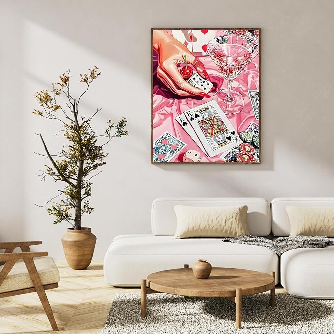 Paint by Numbers Kit for Adults, Pink Cocktail & Playing Cards, 16x20 Inch