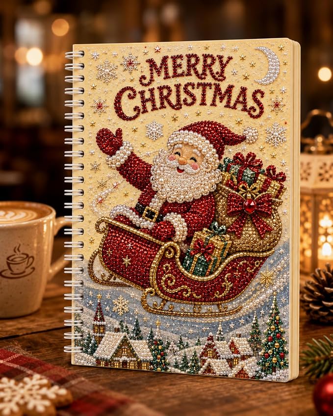 100 Pages DIY Christmas Pearl Diamond Art Painting Notebook，Style D