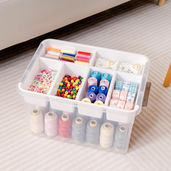 Citylife 32QT 2Packs Clear Craft Organizers and Storage Box with Tray | Stackable Art Supply Organizer Storage Bins with Lids for Beads, Markers, Sewing, Tools, Clothes, Files, Office Supplies