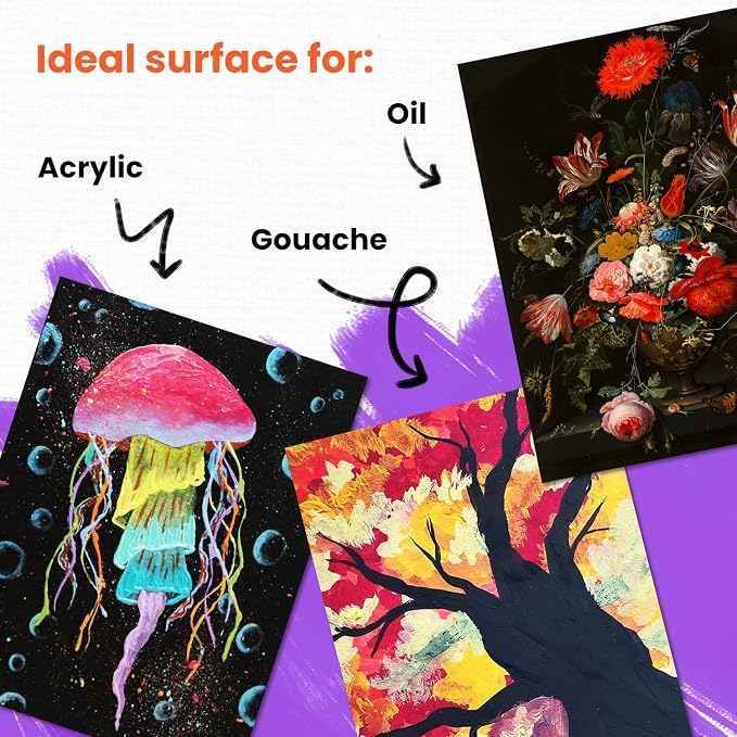Chalkola 15 Black Canvas for Painting 8x10 inch - Primed Cotton Panels | Acrylic & Oil Art Boards, 15 Pack - 100% Cotton Acid-Free Canvases for Professional Artists, Hobby Painters, Kids & Beginners