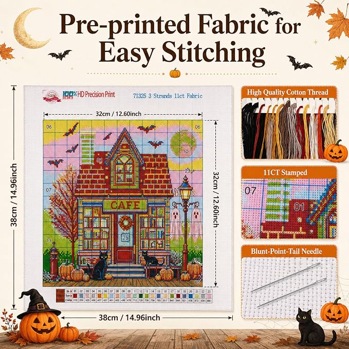 Halloween Cross Stitch Stamped Kits for Adults Beginners, Horror Embroidery