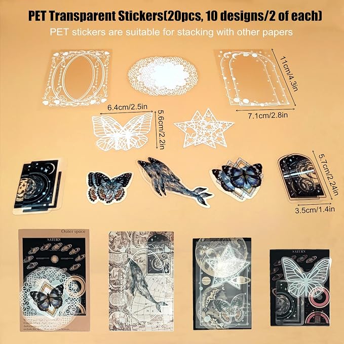 Esweny 100 PCS Vintage Ephemera Pack Journaling Scrapbooking Supplies Scrapbook Sticker Paper Kit for Junk Journal Planners Collage Craft Notebooks Decoupage Album (Space)