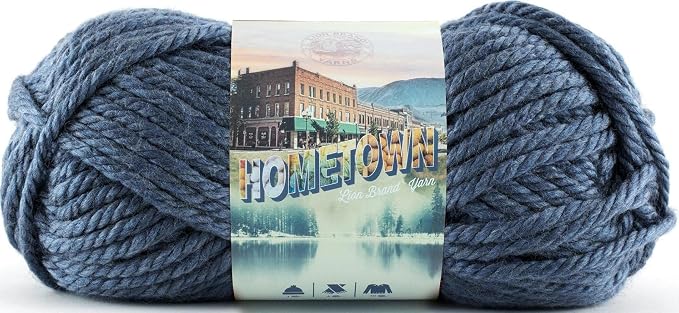 Lion Brand Yarn 135-108I Hometown Yarn, Washington Denim (1 skein) | Super Bulky Acrylic Fiber for Warm Crochet Blankets, Knit Winter Hats, Chunky Cardigans, Soft Scarves, Weaving