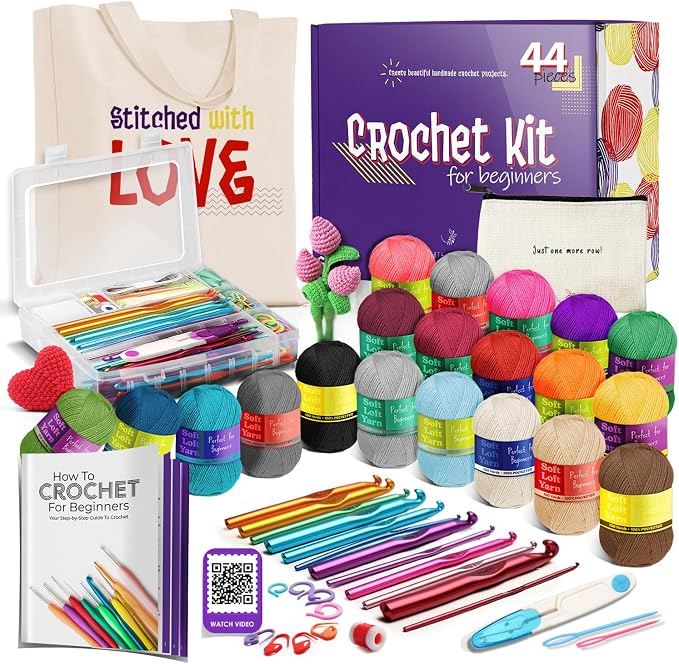 Hearth & Harbor Crochet Kit with 1100 Yards Assorted Yarn Kit, Ergonomic Hooks, Crocheting Instruction, Knitting & Crochet Supplies - Beginner Crochet Kits for Adults, Ideal for Amigurumi