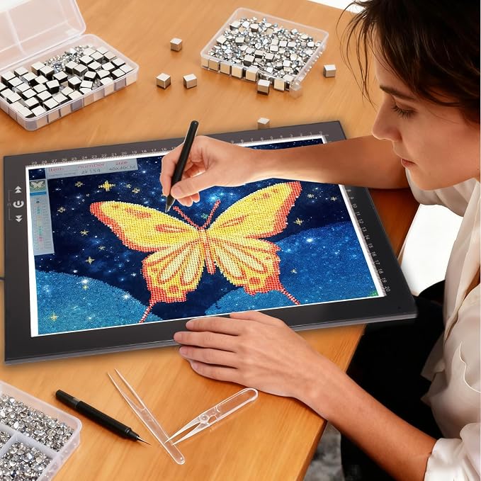 HSK 9”x13”LED Artist tracing Light Box Copy Table, Adjustable High Brightness Light Pad for Tatto Drawing, Sketching, Animation, Diamond Painting Accessories