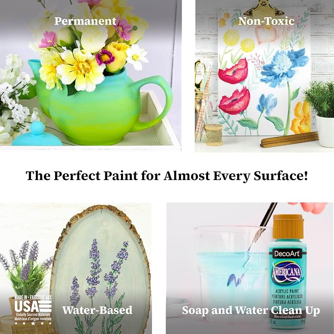 DecoArt Americana Acrylic Paint Set – Essential Pastel Colors, 9 Bottles (2 fl oz) – Art and Craft Acrylic Paints for Canvas, Wood, and More