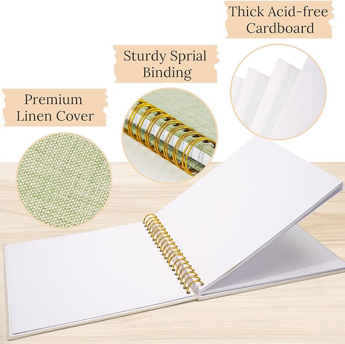 10"x10" Scrapbook Photo Album Linen Cover 20 Sheets 40 Pages White Paper | GrassGreen Hardcover Kraft White Pages Memory Book, for Travel Wedding Guest Book Christmas Baby Fits 4x6 & Instant Photos
