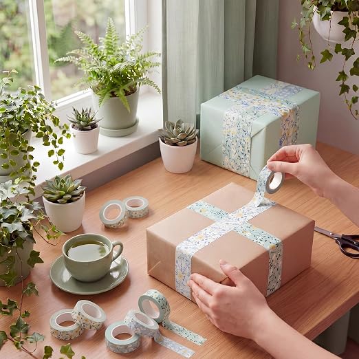 12 Rolls Floral Washi Tape Set,Blue,Wildflower | Watercolor Flowers Design for Scrapbook Journal DIY Craft School Supplies, 15 mm Vintage Decorative Masking Washi Tapes