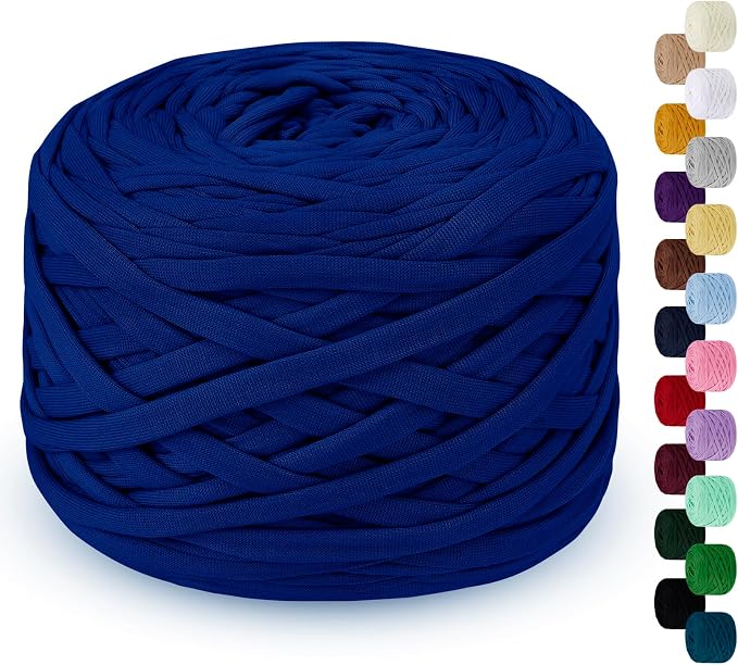 285g T Shirt Yarn for Crocheting 109 Yards Elastic Ribbon Yarn Thick Crochet Fabric Yarn, Knitting T-Shirt Yarn for Crochet Bag, Blanket, Basket, DIY Projects, Home Decor (Royal Blue)
