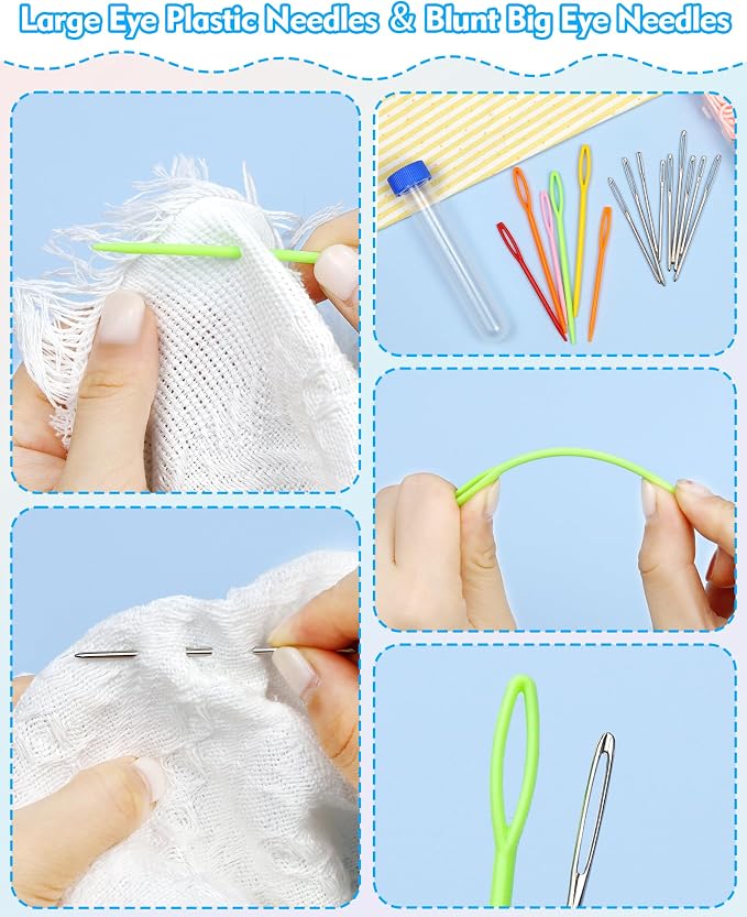 FIVEIZERO 220/900 Pieces Stitch Markers,with 15 Pcs Large Eye Blunt Sewing Needles,Colorful Crochet Stitchs Markers for Knitting Stitch Locking Clips Crochet Pins with Storage Box