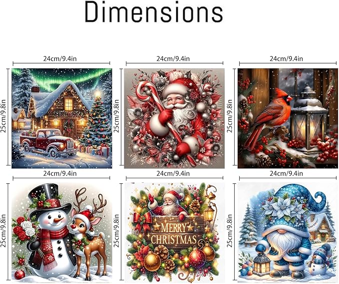 NEGEKFKX 6 Pack Christmas Paint by Numbers Kit for Adults Beginner,Winter Easy Adult Paint by Number Kits on Canvas DIY Painting for Beginners Art by Numbers for Home Wall Decor 10x10 Inch