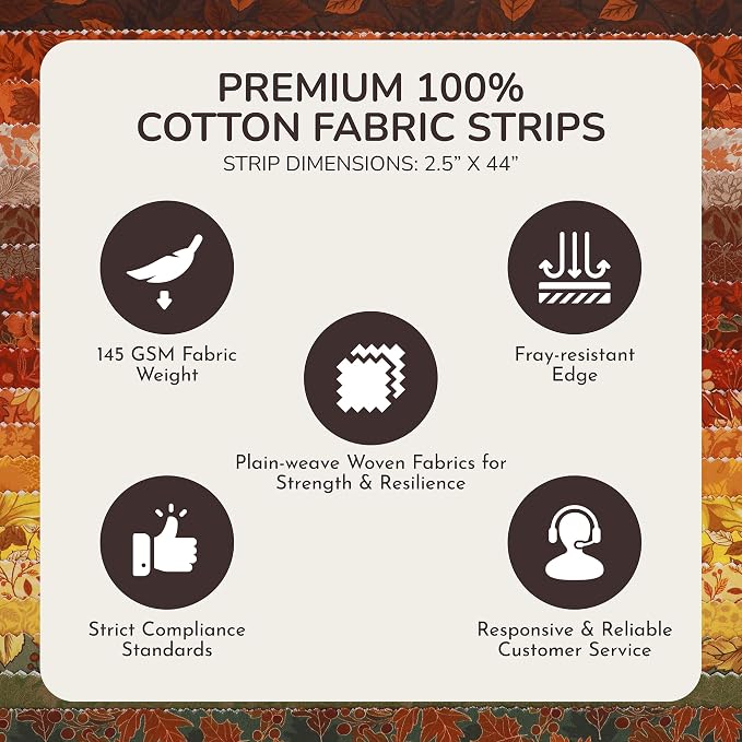 Tinyspool & Co.'s Twirlie Roll 40 Precut Quilting Fabric Strips for Quilting Supplies, Crafting, and Sewing, Soft Cotton Strip for Blanket, Rug, Upholstery, Home Decor, and Purse Making, Fall is Here