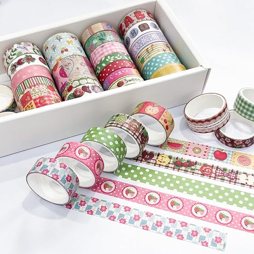 35 Rolls Strawberry Farm Washi Tape Set, Cute Fruits Decorative Scrapbook Tape and Journaling Supplies for DIY Crafts, Bullet Journals, Gift Wrapping