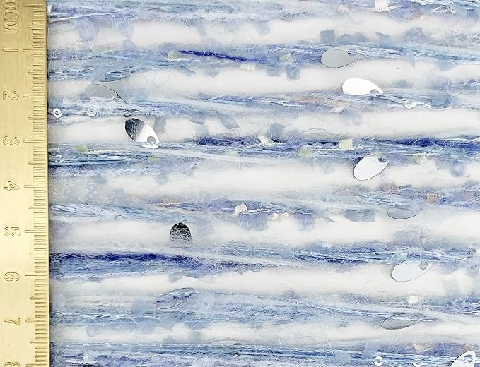 Artisanal Yarn Collection Multifiber Fancy Yarn with Silver Sequins for Knitting Crocheting Crafts DIY, Set of 3 Rolls (Baby Blue)