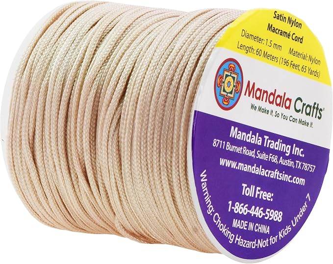 Mandala Crafts 1.5mm Champagne Rattail Nylon Satin Cord for Jewelry Making