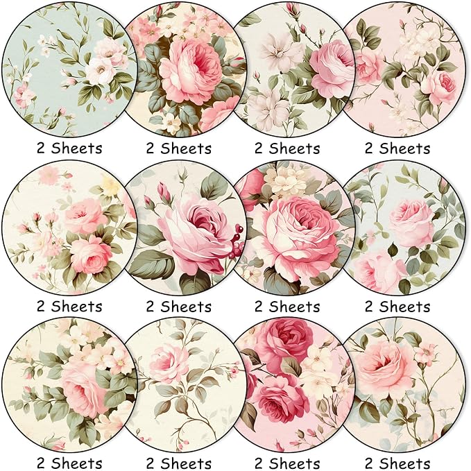 JarThenaAMCS 24 Sheet Blush Pink Rose Pattern Paper Vintage Floral Double Sided Scrapbook Specialty Paper for Spring Summer DIY Crafts Card Making Photo Album Journal Decor, 6 x 6 Inch