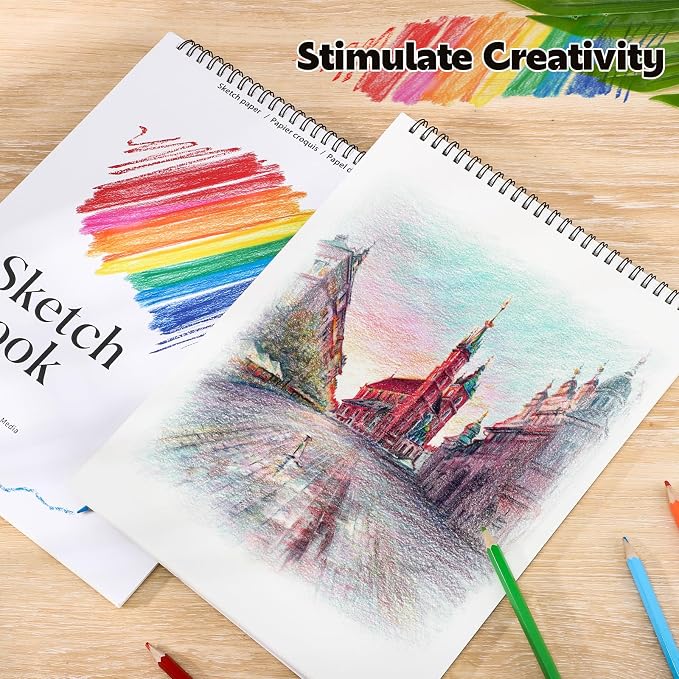4 Pack Sketch Book 9 × 12 in, Spiral Bound, 30 Sheets Each | 100gsm Acid-Free Paper, Hardcover Backboard, Lay-Flat Spiral, Ideal for Drawing, Sketching & Travel Use