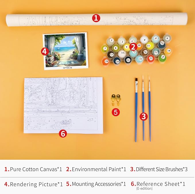 TUMOVO Paint by Numbers Kit, Cozy Seaside Cottage Ocean View Canvas