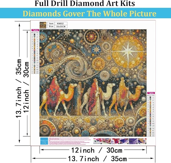 Mosaflare 5D Pilgrimage Diamond Painting Kits for Adults 13.7x13.7 Inch | Camel Caravan Diamond Art for Beginners, DIY Full Round Drill Paint by Diamonds Dot Gem Art for Adult, Home Wall Decor