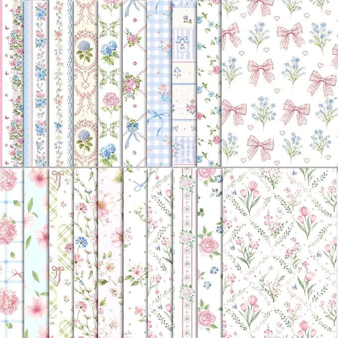 Scrapbook Paper Pink Blue Double Sided Floral Decorative Paper Pack for Card Making Junk Journals Wedding Invitations Photo Albums Decoupage Origami DIY Paper Crafts