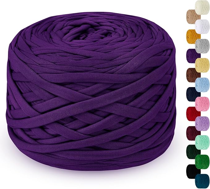 285g T Shirt Yarn for Crocheting 109 Yards Elastic Ribbon Thick Crochet Fabric Knitting T-Shirt Yarn for Crochet Bag, Blanket, Basket, DIY Projects, Home Decor (Violet)