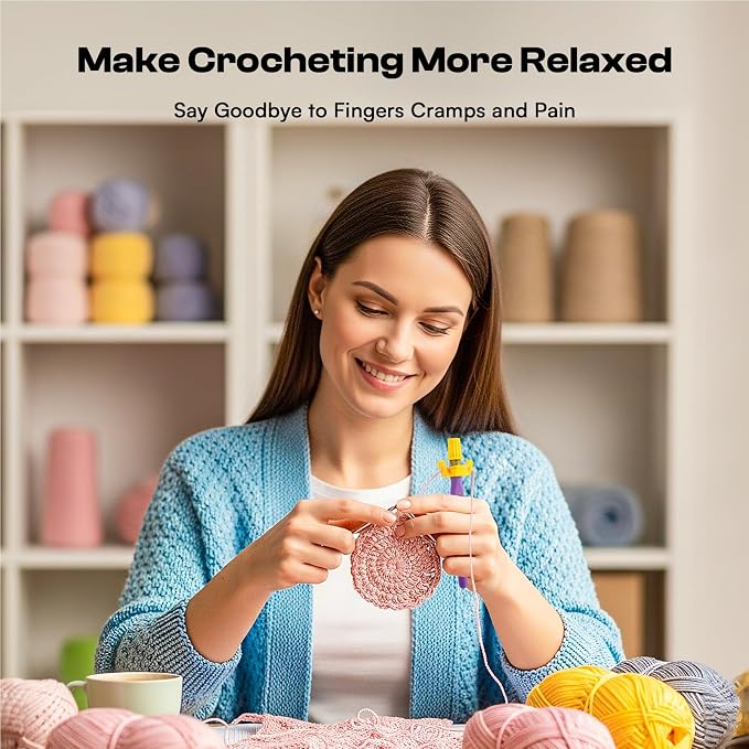 Crochet Tension Tool for Beginners, Ergonomic Yarn Guide Holder | Tension Control Crochet Helper, Comfort Handle for Left & Right Hander, Portable Crochet Accessories for Crocheters &Knitters