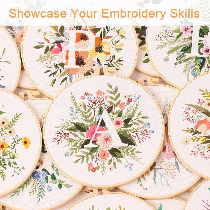 Harimau Letter A Pattern Embroidery Kit for Adult Beginners, Complete Starter Pack with 1 Hoop, Needles, Instruction Guide & Embroidery Stitch Video Tutorials