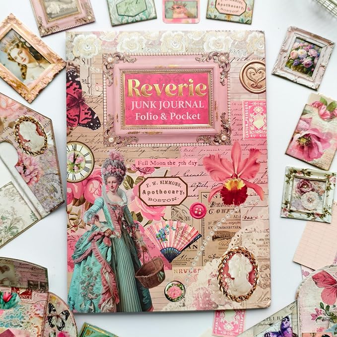 ZHIJIANHZ Junk Journal Kit Pink Romantic Ephemera Set for Scrapbooking