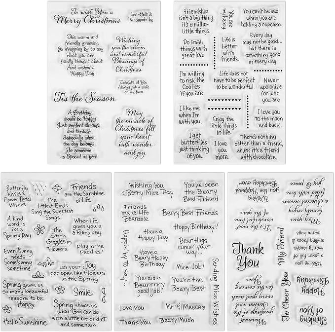 WooYangFun 5pcs Friends Thinking of You Words Clear Stamp 2pcs Acrylic Stamp Blocks for Card Making Decoration and Scrapbooking