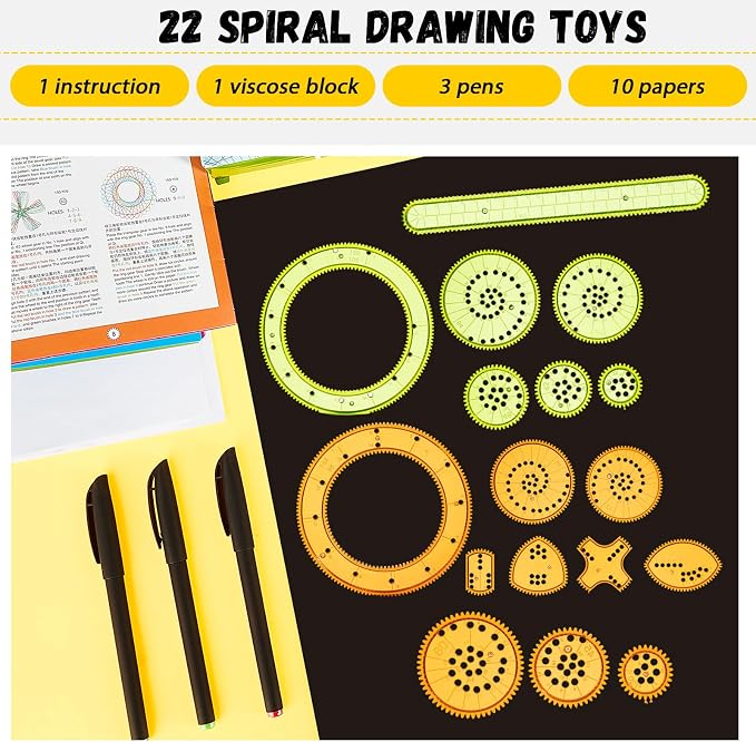 Chivao Spiral Art Kit Circle Stencils Drawing Tool Geometric Ruler,Vivid