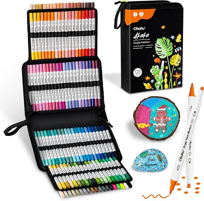 Ohuhu Acrylic Paint Markers 120 Colors Fine & Dot Acrylic Markers - Akaka