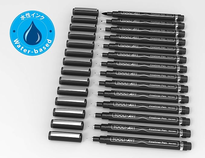 Micro-Line 14 Pens With Case, Fineliner, Multiliner, Archival Ink, Waterproof, Journaling, Illustration, Architecture, Technical Drawing, Outlining, Scrapbooking, Manga, Writing, Rock Painting Black