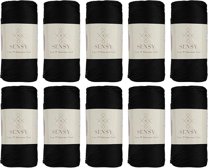 S Sensy 2mm - Premium Polypropylene Macrame Cord 10 Skeins Black 252 Yards