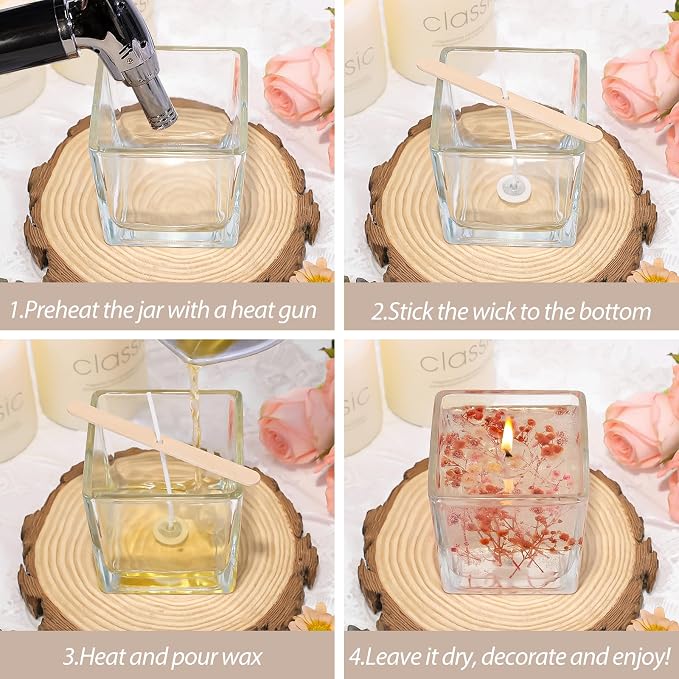 CONNOO 12 Pack 9oz Clear Glass Square Candle Jars with Bamboo Lids