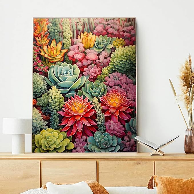 xcemhil Succulents Paint by Numbers Kit for Adults Beginner, Succulents Paint by Number for Adult, Acrylic Paint by Numbers Kits Suitable for Home Wall Art Decor Gifts 16x20 Inch