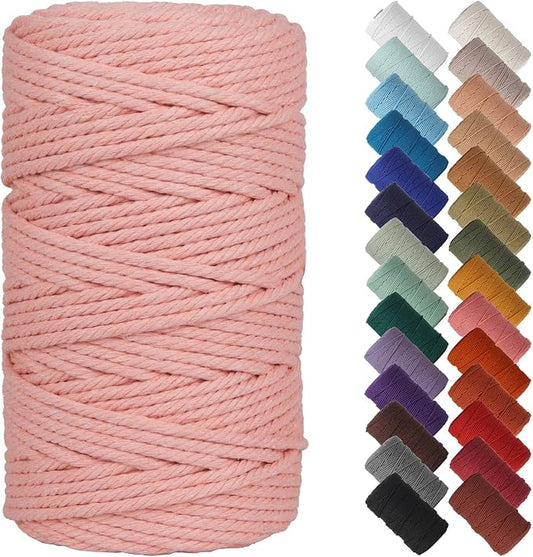 NOANTA Meat Pink Macrame Cord 4mm x 109yards, Cotton Rope Macrame Yarn | Macrame Rope Supplies, 3 Strand Twisted Cotton Yarn String, Cotton Cord for Wall Hanging, Plant Hangers, Crafts, Knitting