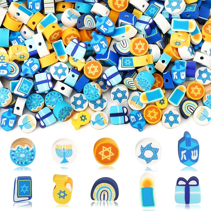 Augshy Hanukkah Beads,300Pcs Chanukah Polymer Clay Beads for Bracelet Making