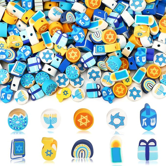 Augshy Hanukkah Beads,300Pcs Chanukah Polymer Clay Beads for Bracelet Making