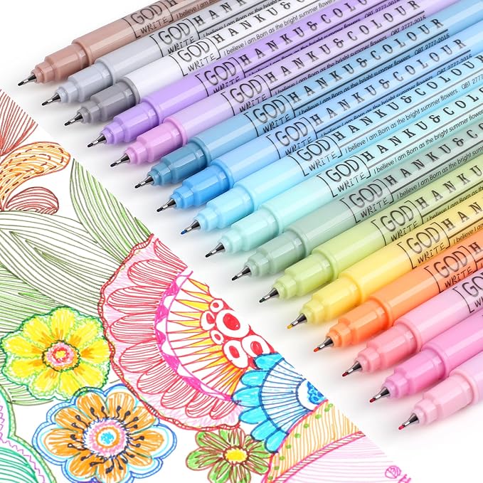HANKU 0.38mm Fine Point Pen, 16 Colored Bible Pens No Bleed Through Markers