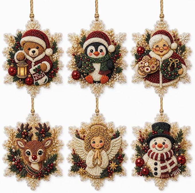 6Pcs Christmas Wooden Ornaments DIY Pearl Diamond Painting Kit (Christmas17)
